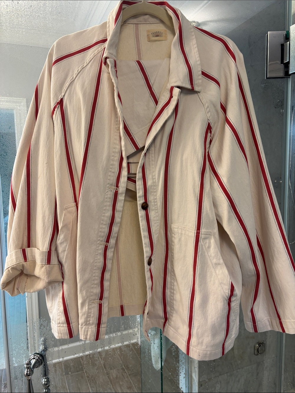 Faherty Cream Jacket with Red Stripes